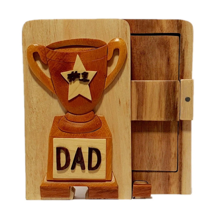 #1 Dad Trophy Father's Day Hand-Carved Puzzle Box - Stash Box Dan
