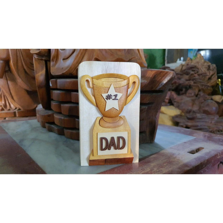 #1 Dad Trophy Father's Day Hand-Carved Puzzle Box - Stash Box Dan