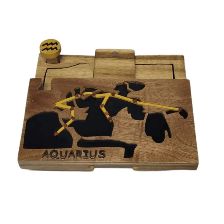 Aquarius Zodiac Hand-carved Puzzle Box - Stash Box Dan