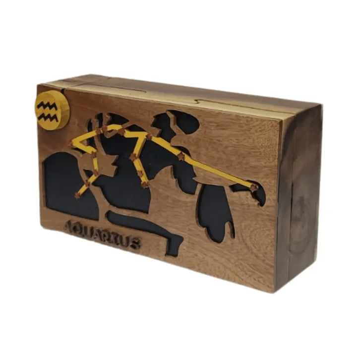 Aquarius Zodiac Hand-carved Puzzle Box - Stash Box Dan