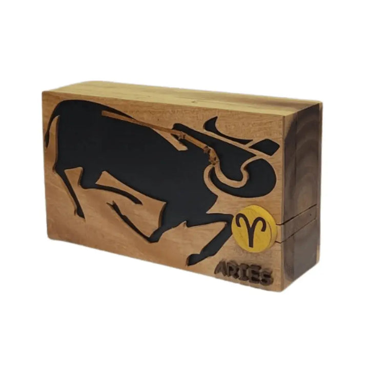 Aries Zodiac Hand-carved Handcrafted Puzzle Box - Stash Box Dan