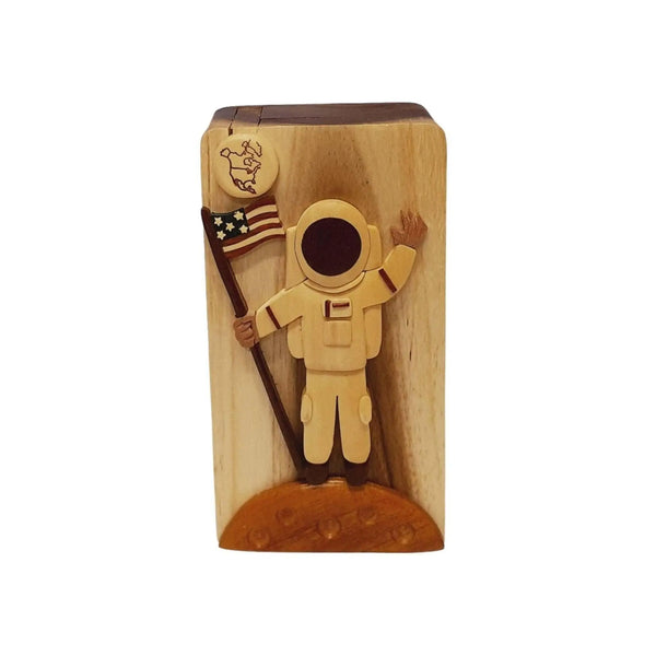 Astronaut Moon Landing Spacing Man Hand-Carved Puzzle Box - Stash Box Dan