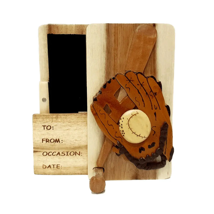 Baseball Glove and Bat Hand-Carved Puzzle Box - Stash Box Dan