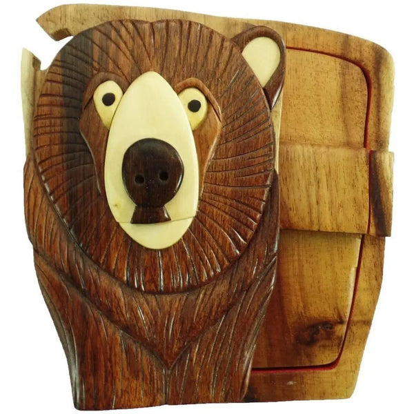 Bear Head in the Woods Hand-Carved Puzzle Box
