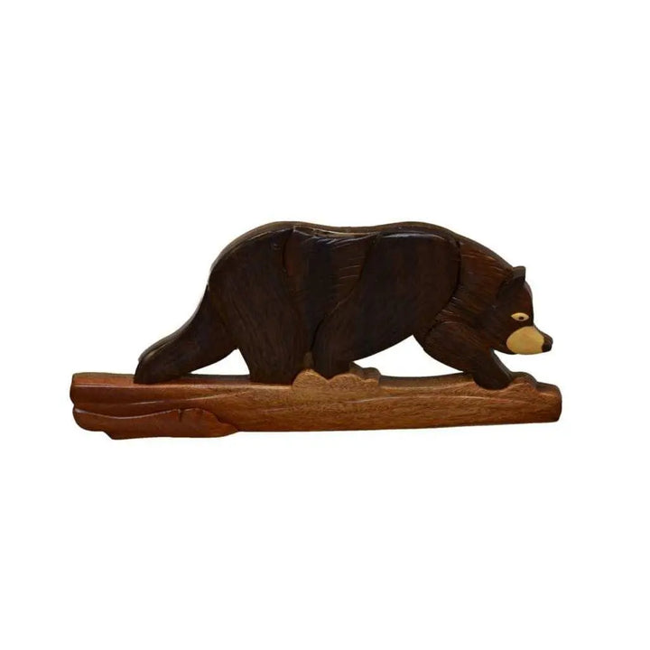 Bear On A Log Hand-Carved Hardwood Wall Art - Stash Box Dan