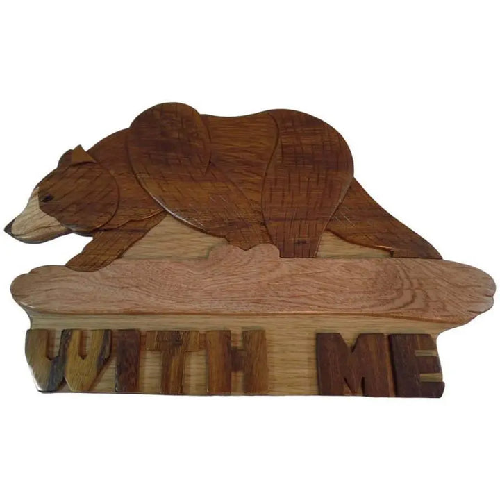 Bear with Me Fishing Camping Out in The Woods Hand-Carved Sign - Stash Box Dan