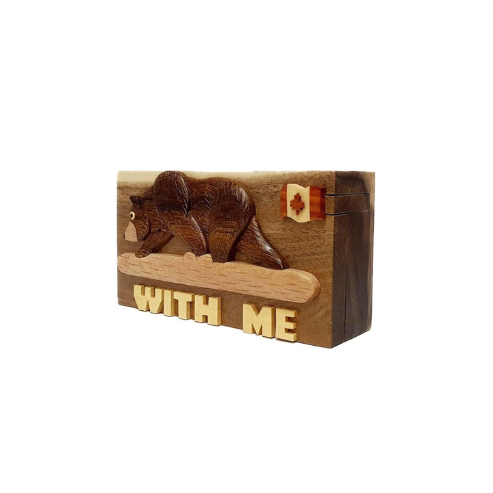 Bear with me with Canadian Flag Hand-carved Puzzle Box - Stash Box Dan