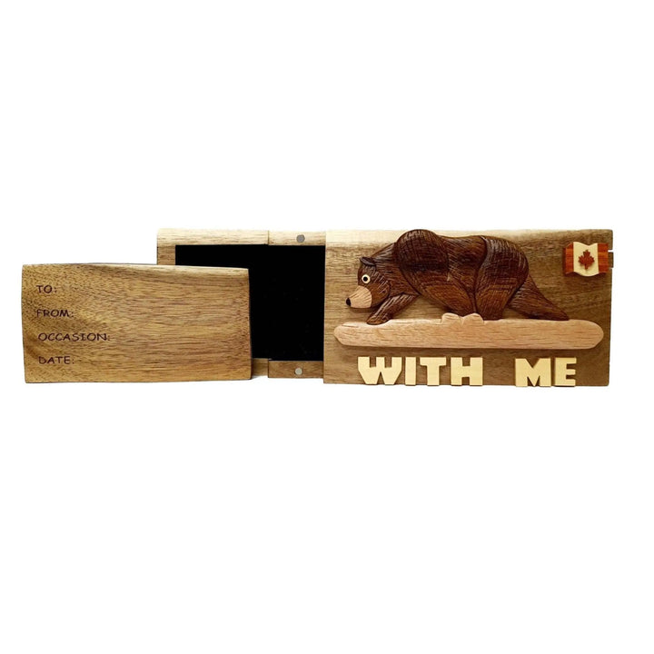 Bear with me with Canadian Flag Hand-carved Puzzle Box - Stash Box Dan
