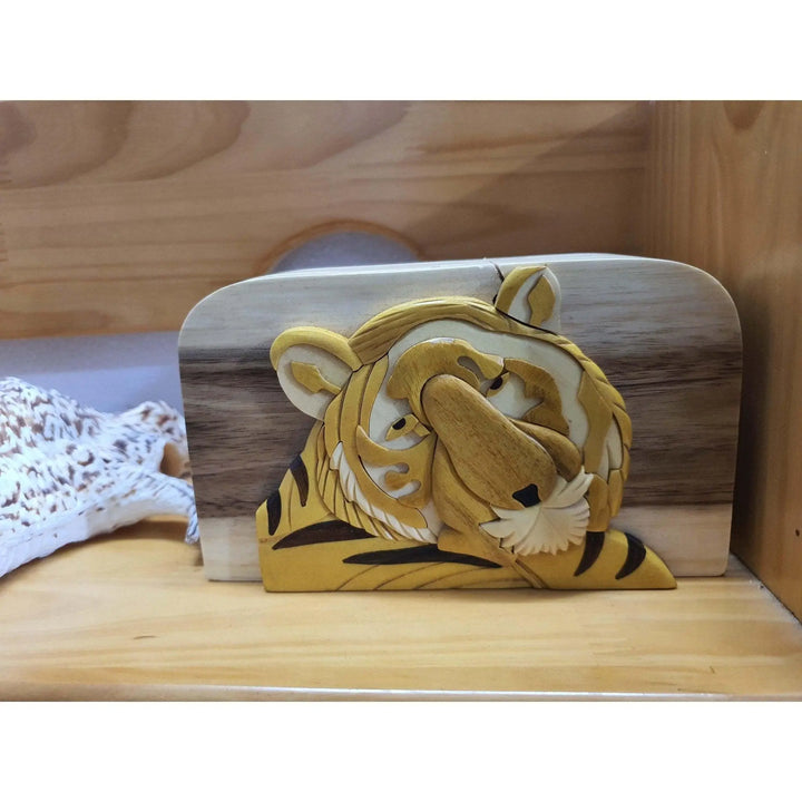 Bengal Tiger Jungle Zoo Hand-Carved Puzzle Box - Stash Box Dan