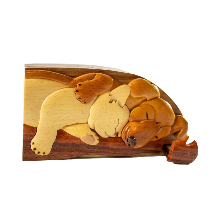 Best Pals Dog and Cat Hand-Carved Puzzle Box - Stash Box Dan