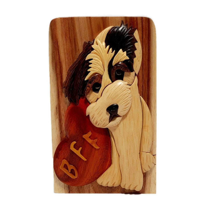 BFF Best Friends Forever Shih Tzu Hand-Carved Puzzle Box - Stash Box Dan