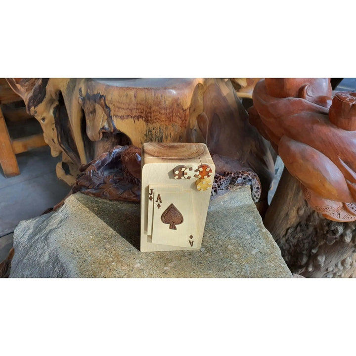 Blackjack Playing Cards Hand-Carved Puzzle Box - Stash Box Dan