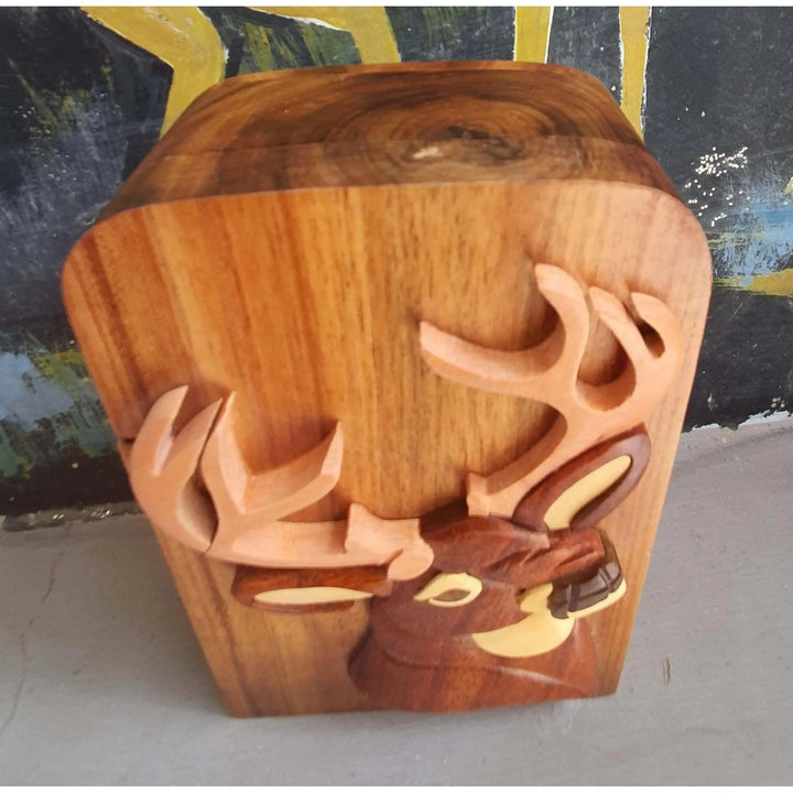 Buck Deer in The Woods Hand-Carved Puzzle Box - Stash Box Dan