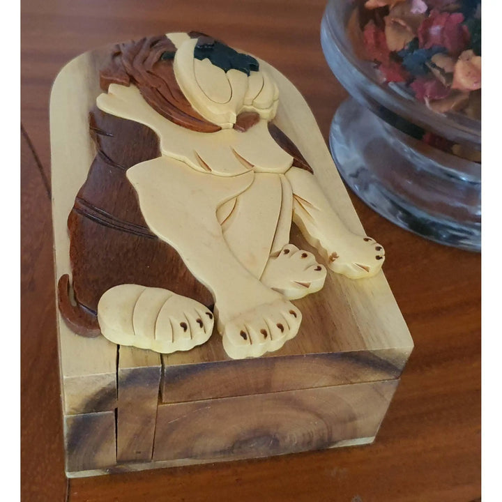 Bulldog Hand-Carved Puzzle Box