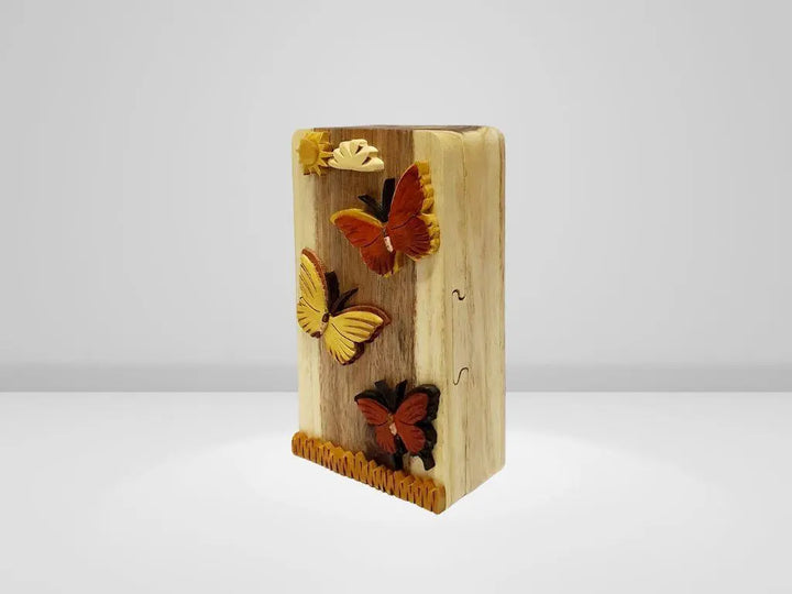 Butterflies are Free Hand-Carved Puzzle Box - Stash Box Dan