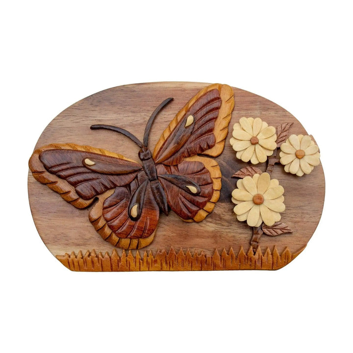 Butterfly and Daisies Hand-Carved Puzzle Box - Stash Box Dan
