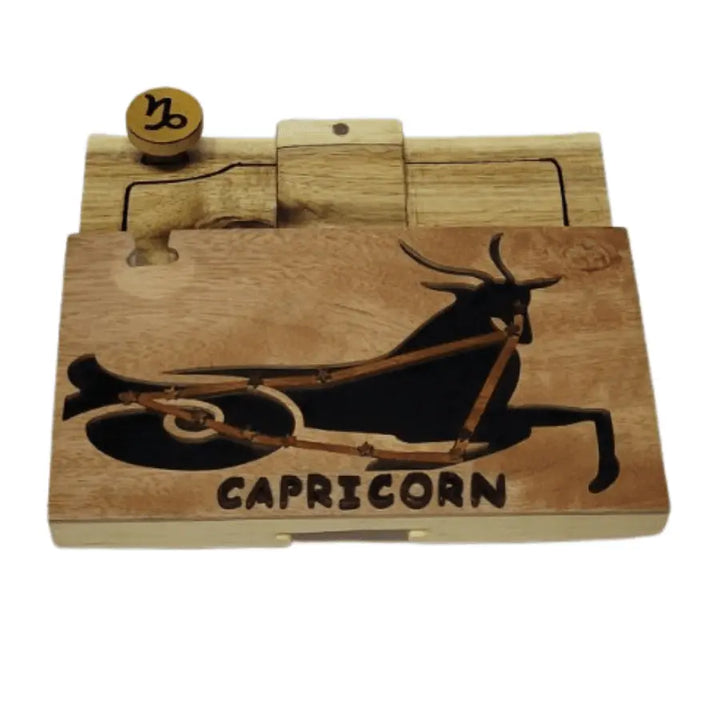 Capricorn Zodiac Hand-carved Puzzle Box - Stash Box Dan
