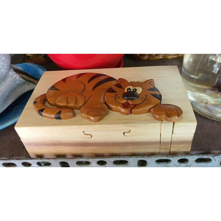 Crazy Cat Hand-Carved Puzzle Box - Stash Box Dan