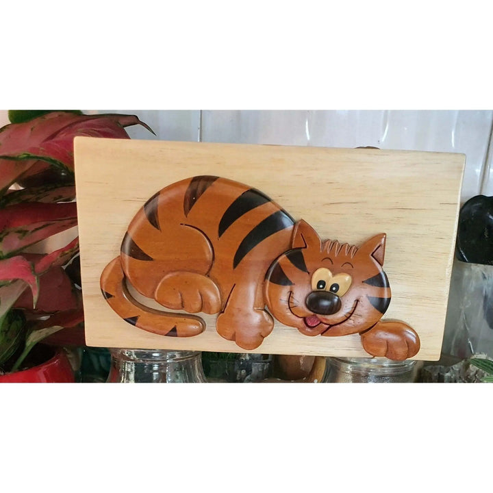 Crazy Cat Hand-Carved Puzzle Box - Stash Box Dan