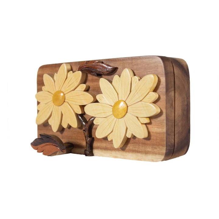 Daisies Hand-Carved Puzzle Box - Stash Box Dan