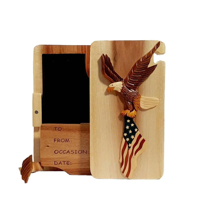 Eagle and American Flag Hand-Carved Puzzle Box - Stash Box Dan