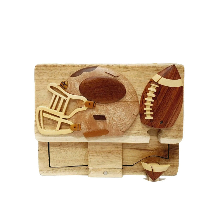 Football and Helmet Hand-Carved Puzzle Box - Stash Box Dan