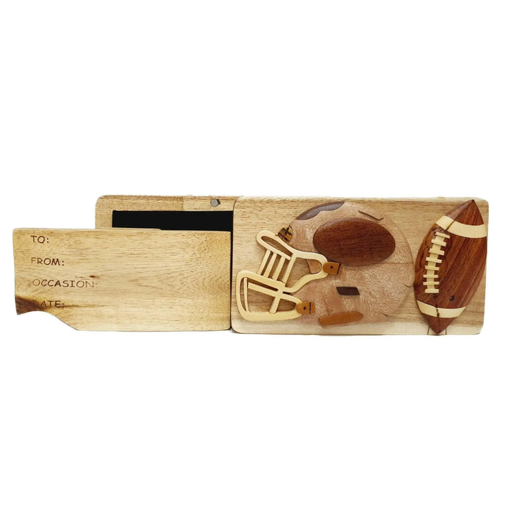 Football and Helmet Hand-Carved Puzzle Box - Stash Box Dan