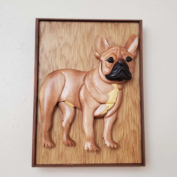 French Bulldog Frenchie Hand-Carved Pet Portrait - Stash Box Dan