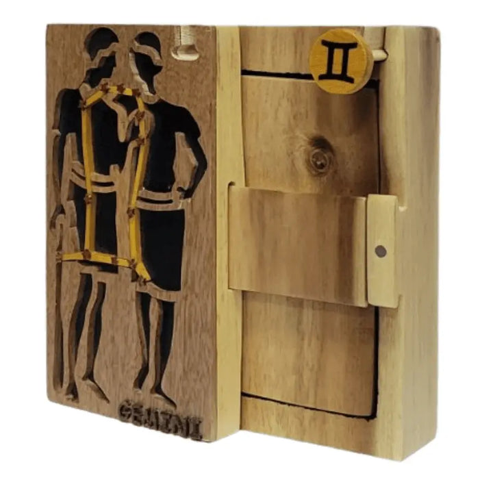 Gemini Zodiac Hand-carved Handcrafted Puzzle Box - Stash Box Dan