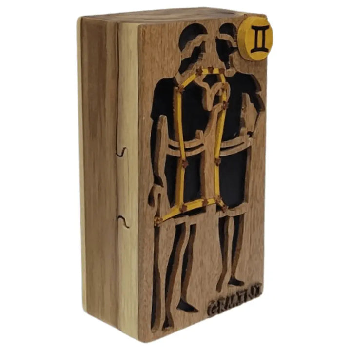 Gemini Zodiac Hand-carved Handcrafted Puzzle Box - Stash Box Dan
