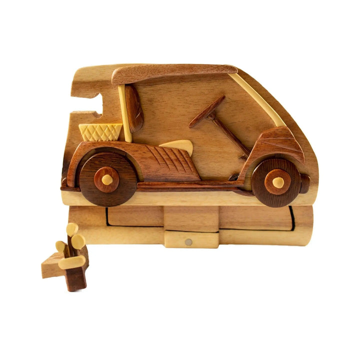 Golf Cart Golfing Hand-Carved Puzzle Box - Stash Box Dan