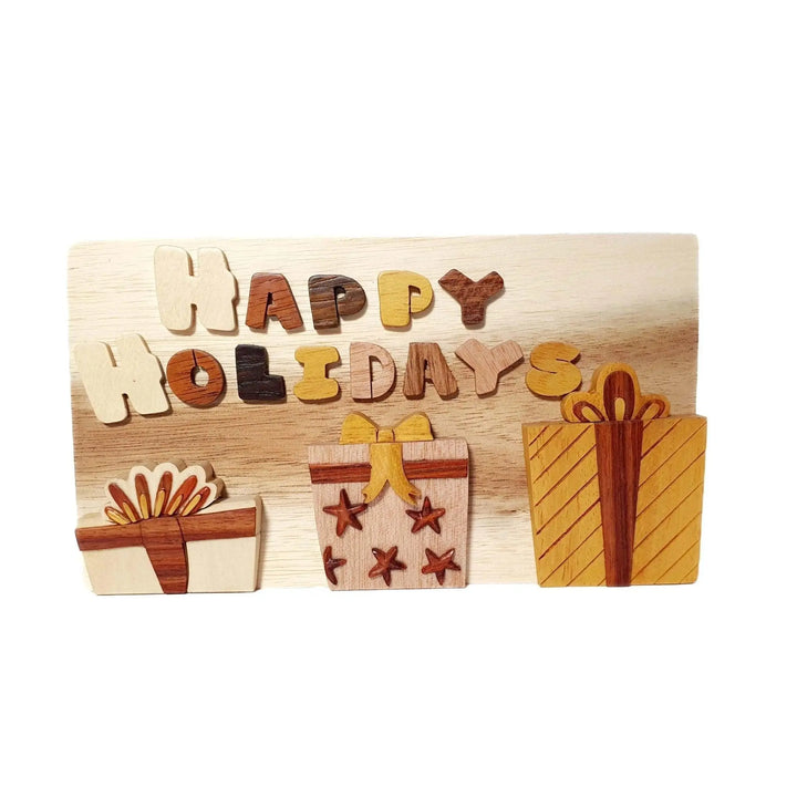 Happy Holidays Hand-carved Puzzle Box - Stash Box Dan