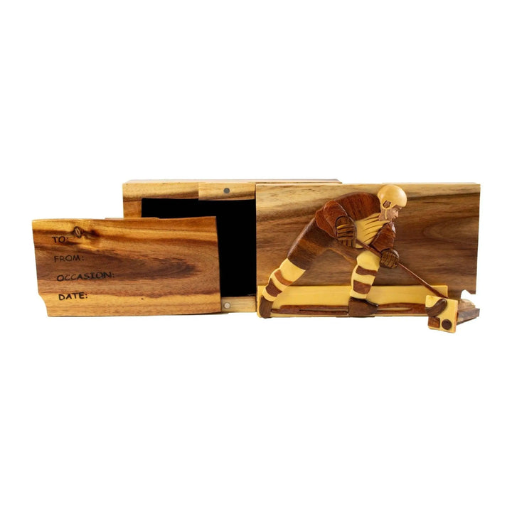 Hockey Player Hand-Carved Puzzle Box - Stash Box Dan