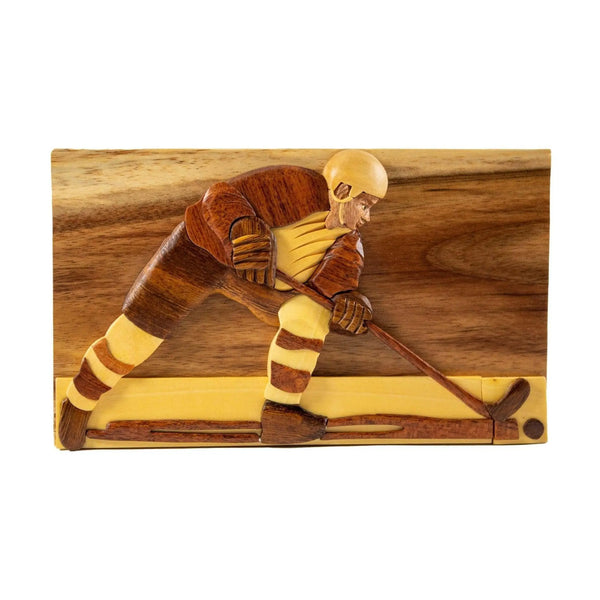 Hockey Player Hand-Carved Puzzle Box - Stash Box Dan