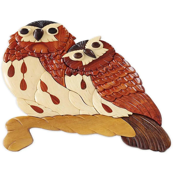 Horned Barn Hoot Owl Pair Hand-Carved Wall Art