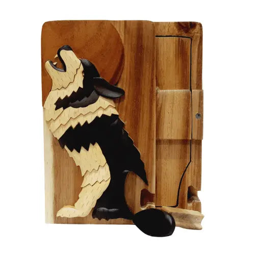 Howl at the Moon Hand-carved Puzzle Box - Stash Box Dan