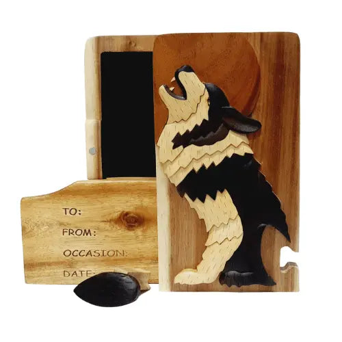 Howl at the Moon Hand-carved Puzzle Box - Stash Box Dan