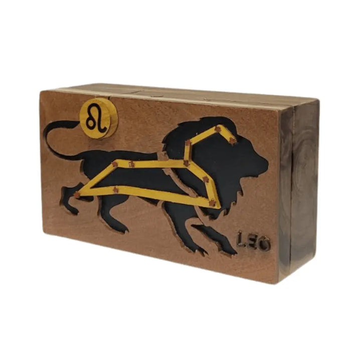 Leo Zodiac Hand-carved Puzzle Box