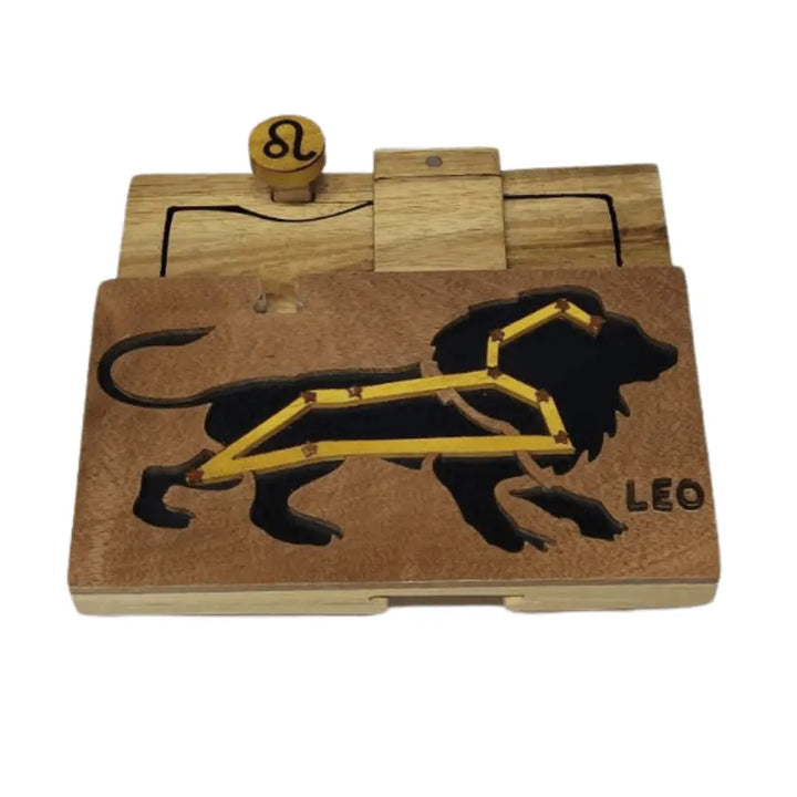 Leo Zodiac Hand-carved Puzzle Box - Stash Box Dan