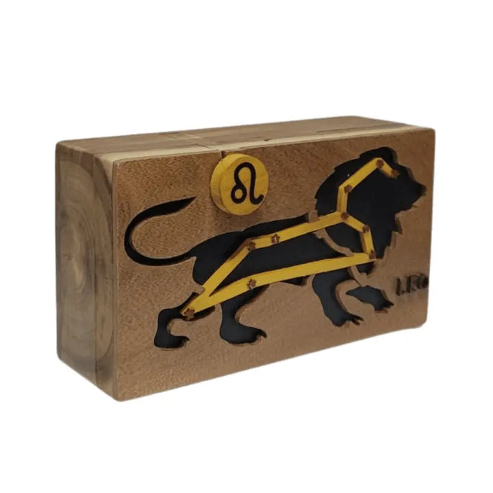 Leo Zodiac Hand-carved Puzzle Box - Stash Box Dan