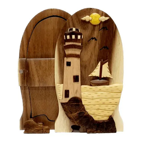 Lighthouse Hand-Carved Puzzle Box