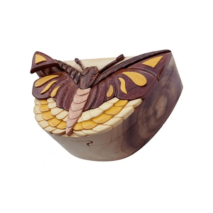 Monarch Butterfly Hand-Carved Puzzle Box