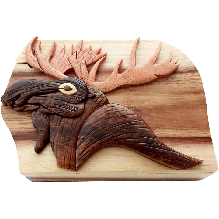 Moose in The Woods Hand-Carved Puzzle Box