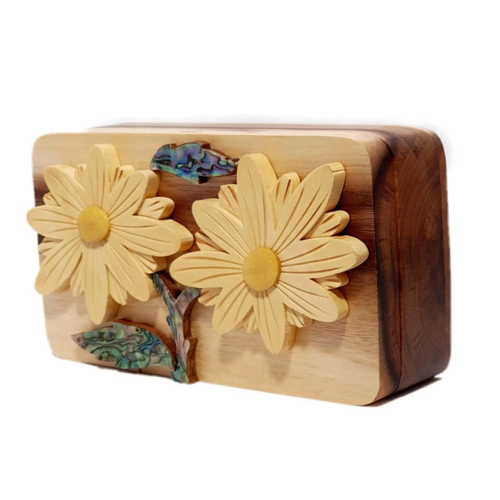 Mother of Pearl Daisies Hand Carved Puzzle Box