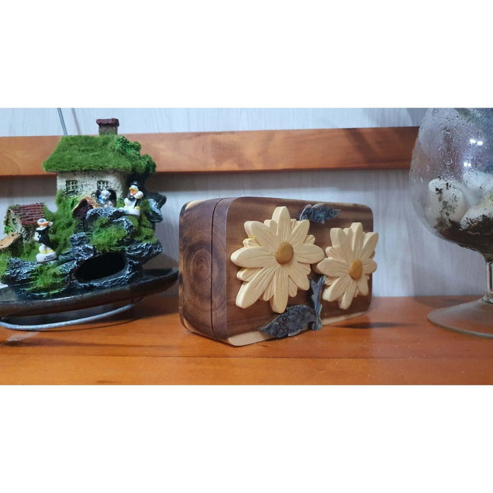 Mother of Pearl Daisies Hand Carved Puzzle Box