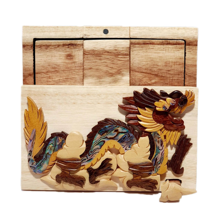 Mother of Pearl Dragon Hand-Carved Puzzle Box