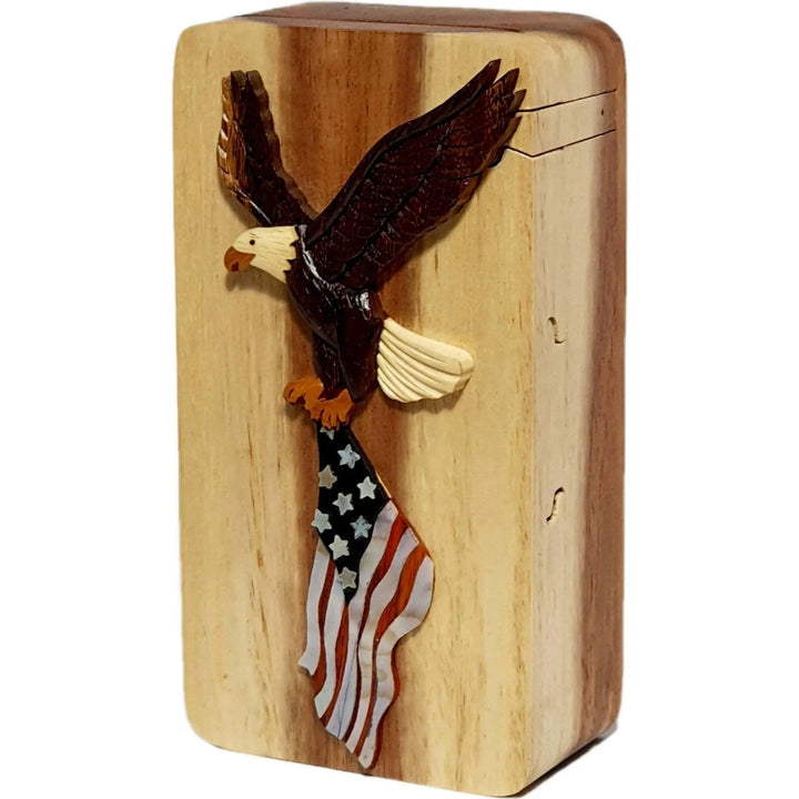 Mother of Pearl Eagle and Flag Hand-Carved Puzzle Box