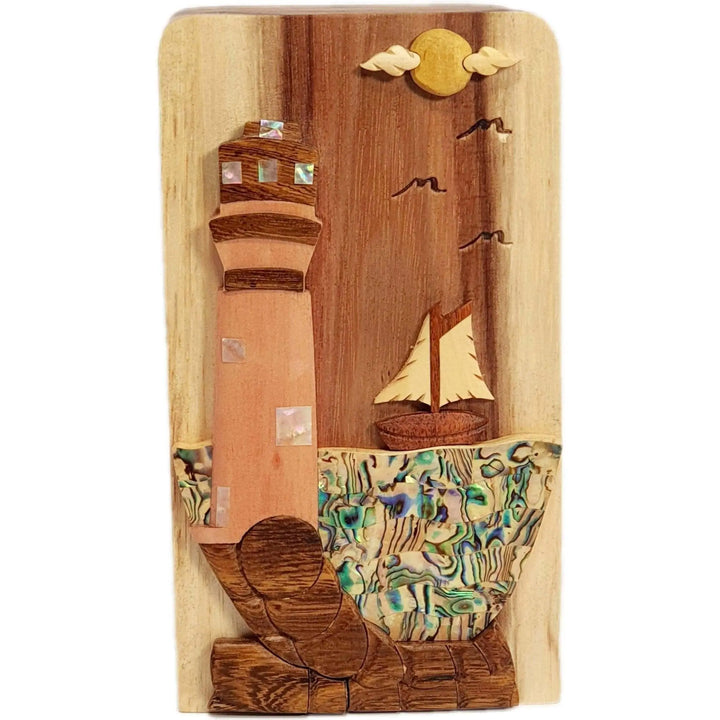 Mother of Pearl Lighthouse Hand-Carved Puzzle Box
