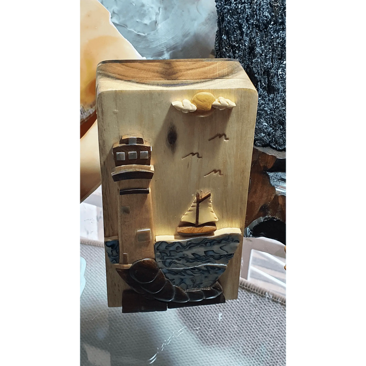 Mother of Pearl Lighthouse Hand-Carved Puzzle Box