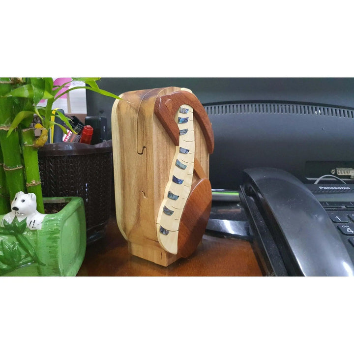 Mother of Pearl Piano Keys and Music Note Hand-Carved Puzzle Box
